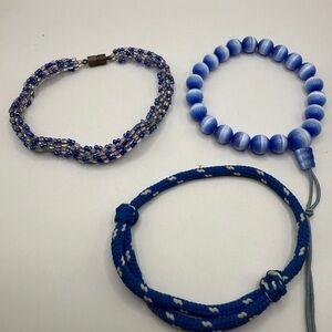Blue Bead Twisted Friendship Bracelet Lot of (3) Bracelets Cats Eye Beautiful